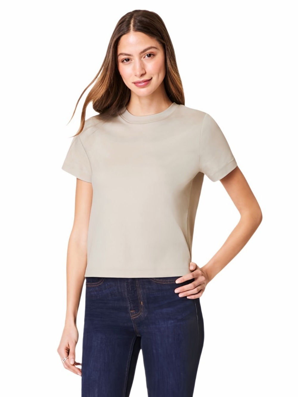 SPANX Cool Cotton Crewneck Tee Bone Size S NWT
